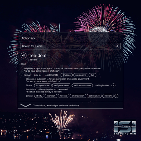 free·dom _ˈfrēdəm_ Learn to pronounce noun the power or right to act, speak, or think as one wants without hindrance or restraint. _we do have some freedom of choice_ Similar_ right to entitlement to privilege prerog (1)